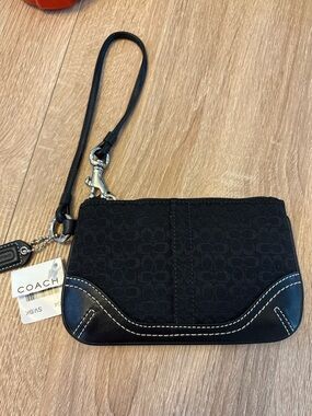 Vintage COACH Vintage Black Mini Signature Canvas Jacquard Small Wristlet